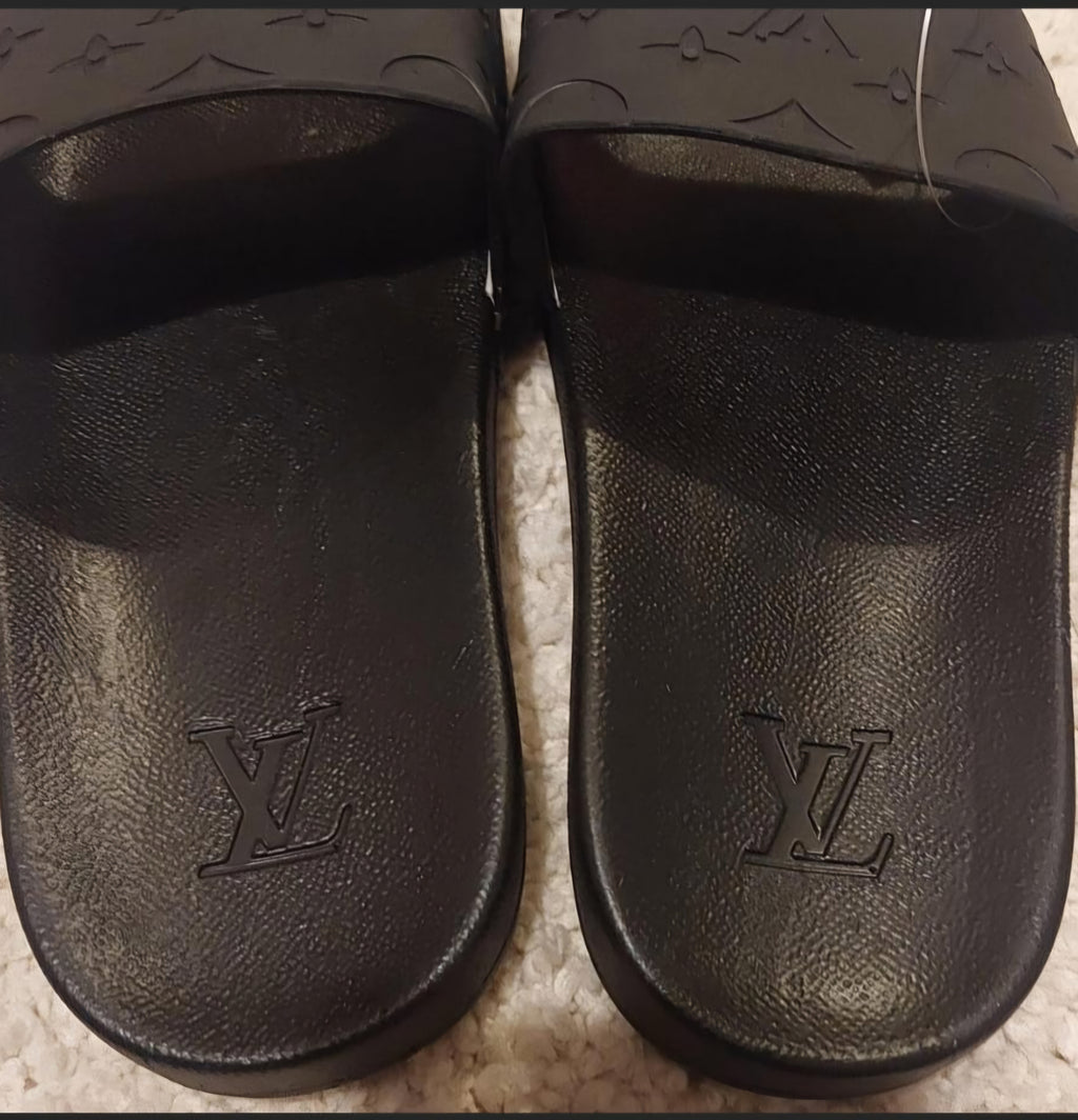 Luxury Monogram Black Slides