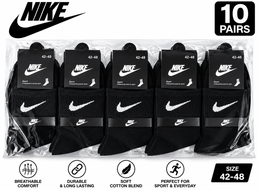 Nike Everyday Socks – 10 Pair Pack – Black or White