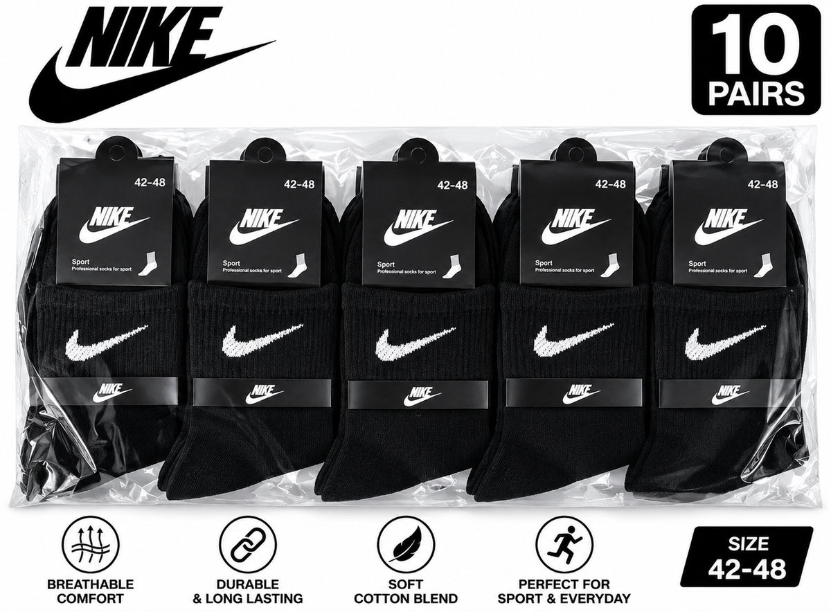 Nike Everyday Socks – 10 Pair Pack – Black or White