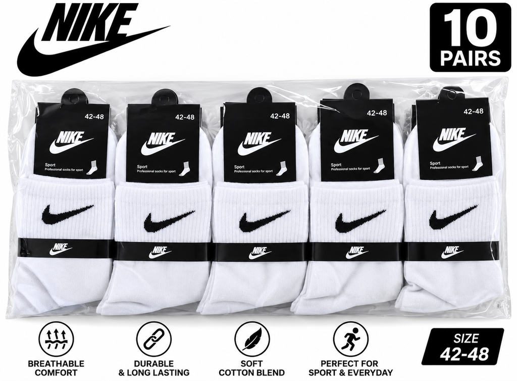 Nike Everyday Socks – 10 Pair Pack – Black or White