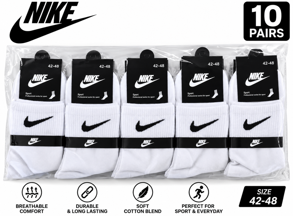 Nike Everyday Socks – 10 Pair Pack – Black or White
