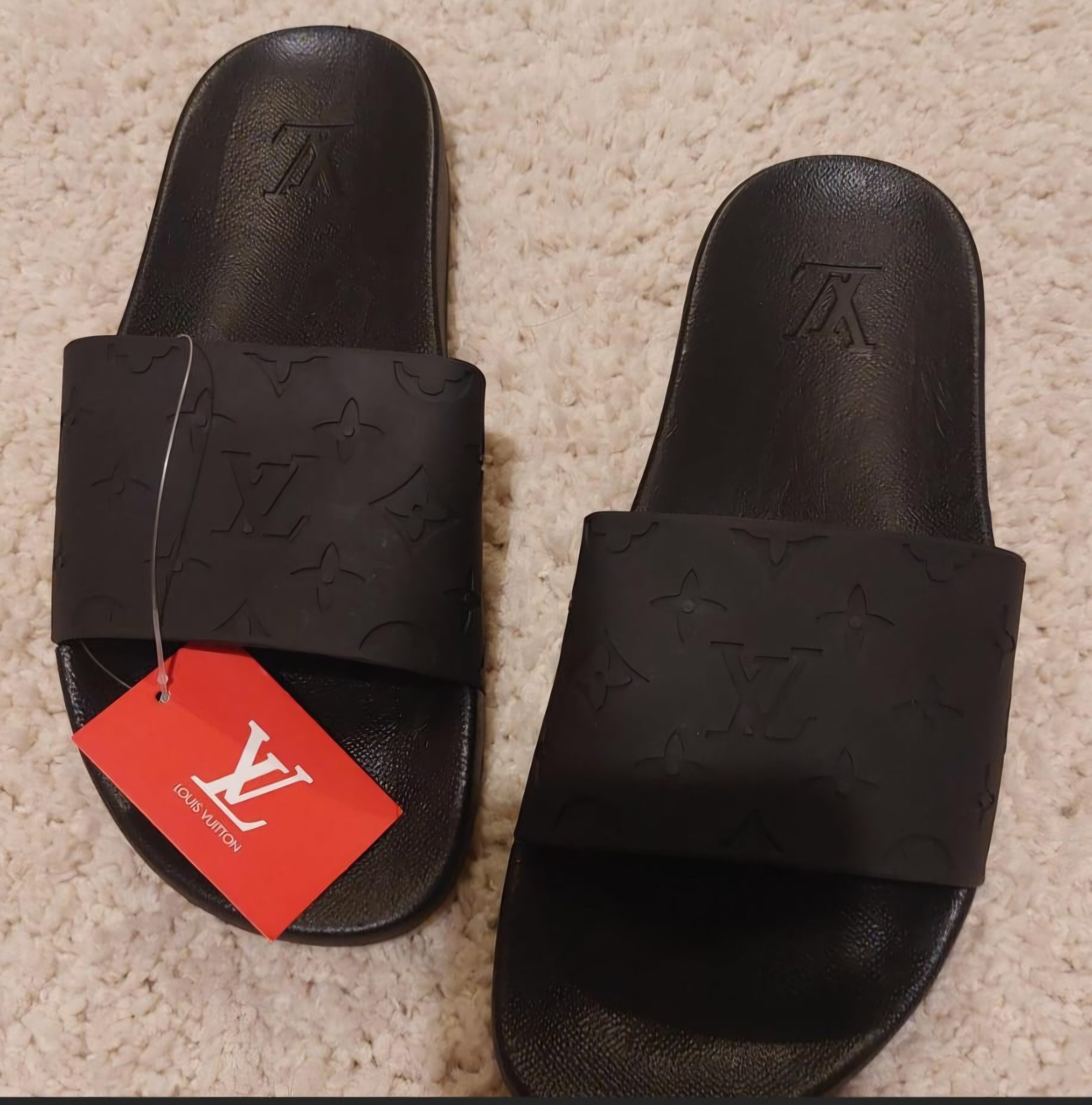 Luxury Monogram Black Slides