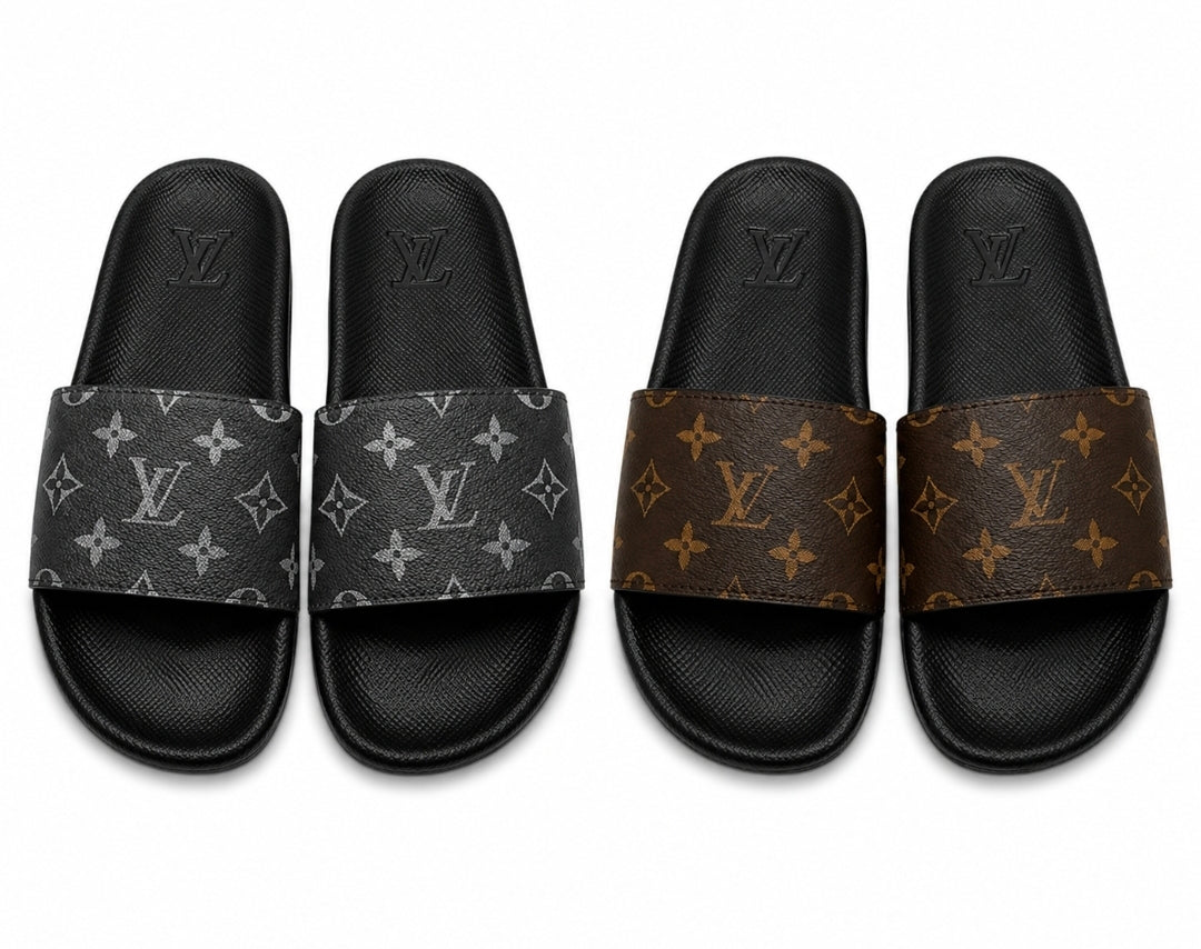 Luxury Monogram Black Slides