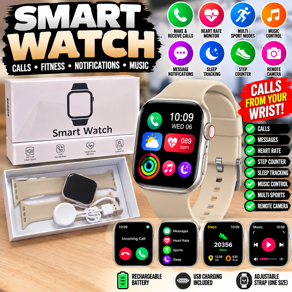 Smart Watch – Calls, Fitness Tracking & Notifications